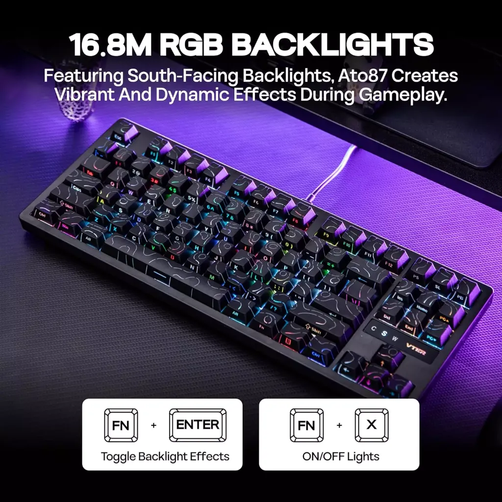 VTER ATO87 HE Magnetic Keyboard 0.125ms 8K Polling Rate  RGB ( Black Contours )