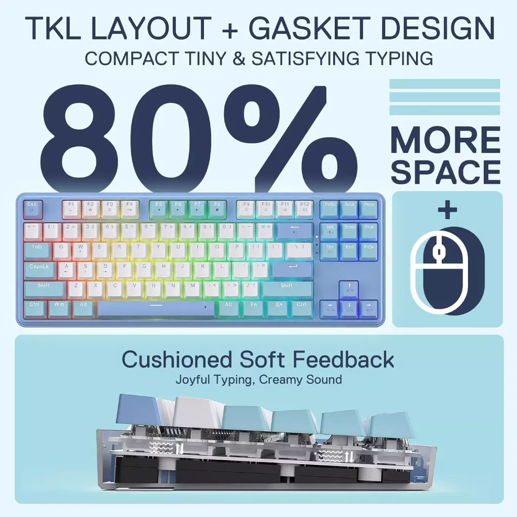 Redragon K707 80% Mechanical Hot-Swap Custom Linear Switch ( Blue White )