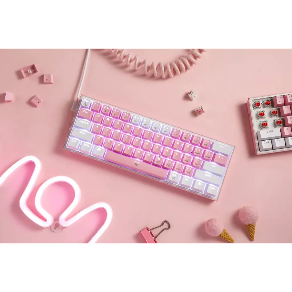 REDRAGON K530 60% Bluetooth, Wired Mechanical Brown Switches ( Pink White )
