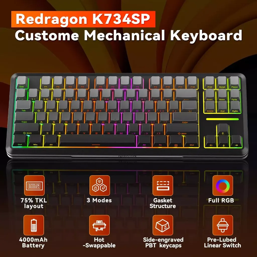 REDRAGON K734 Wildslash Wireless Mechanical Pre-lubed Switches ( Gray Black )