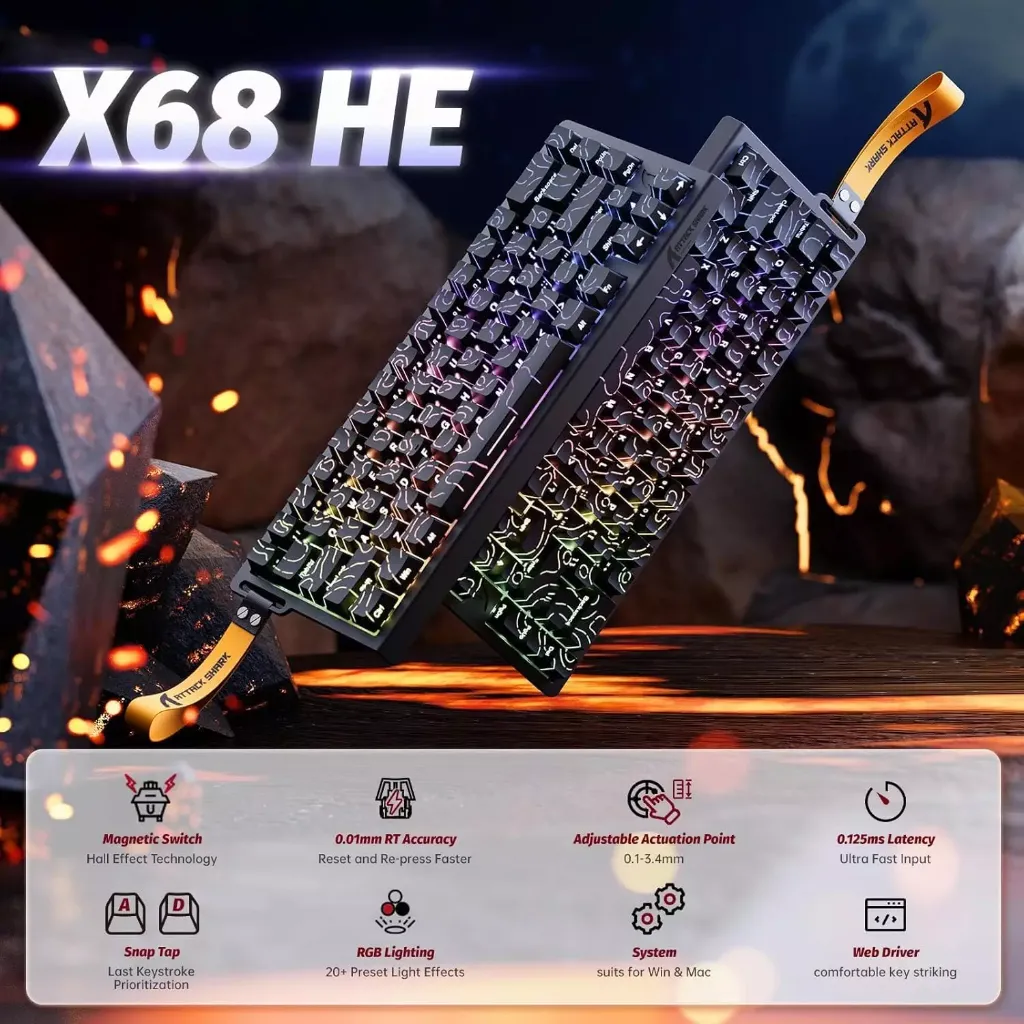 ATTACK SHARK X68 HE 8000Hz 0.01mm Magnetic Switch ( Black Contour )