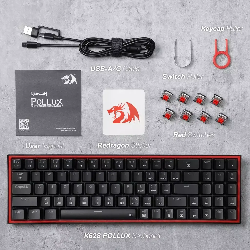 Redragon K628 Pollux Mechanical  Red Switch