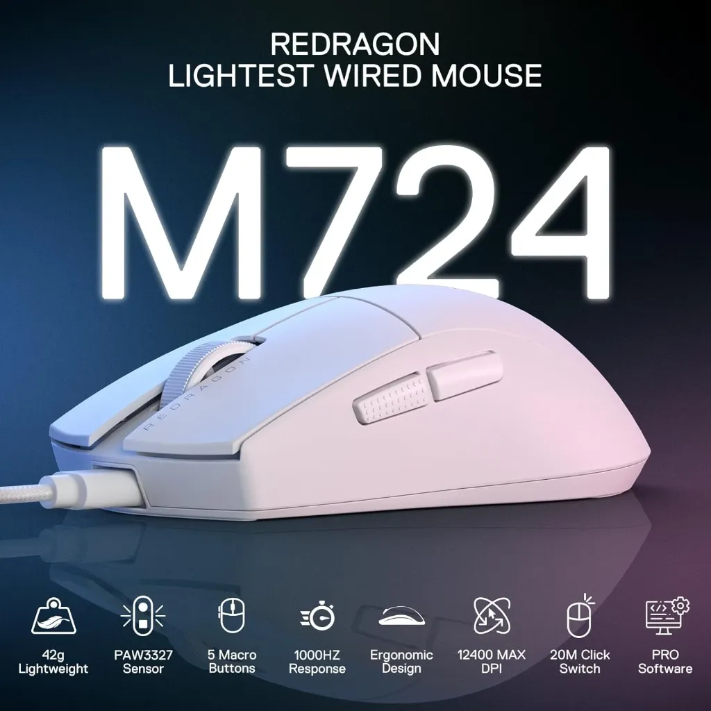 Redragon M724 Wired 42G 12,400 DPI ( White )