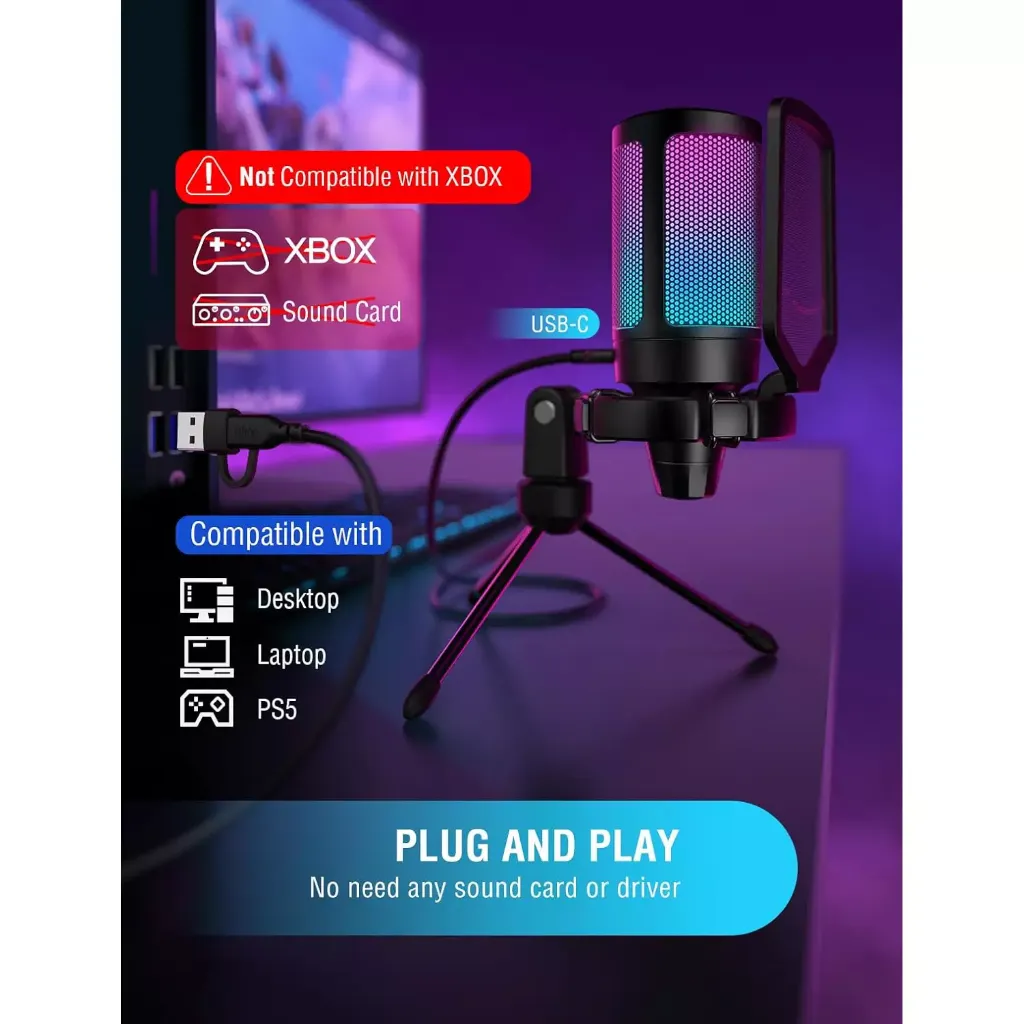 FIFINE A6V AMPLIGAME USB Condenser MICROPHONE Pop Filter, Mute Button