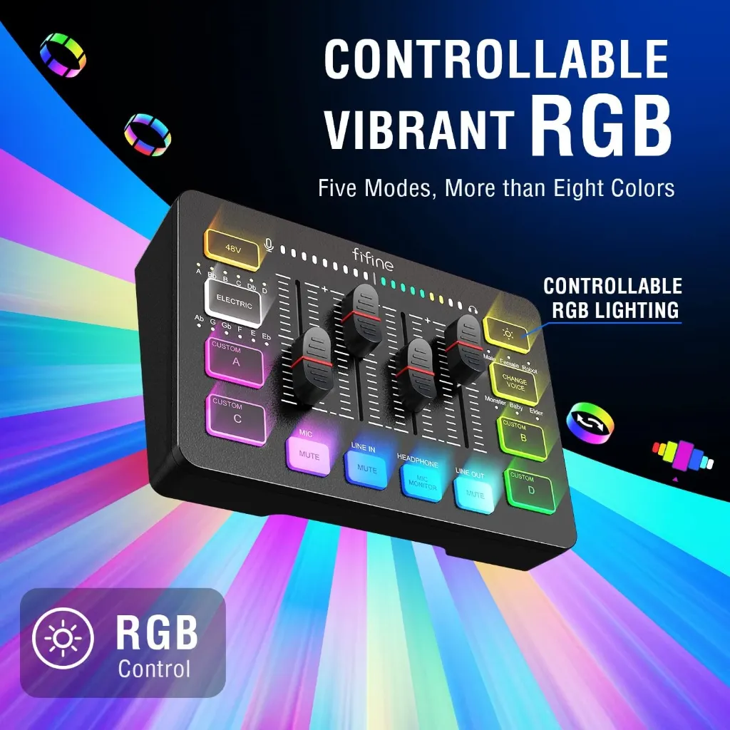 FIFINE SC3 AmpliGame Gaming Audio Mixer, with XLR Microphone 48V Phantom Power ( Black )