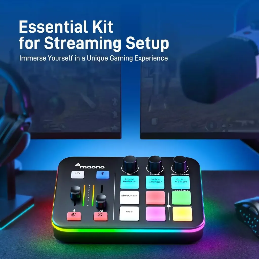 MAONO G1 NEO Gaming Audio Mixer Bluetooth, 48V Phantom Power