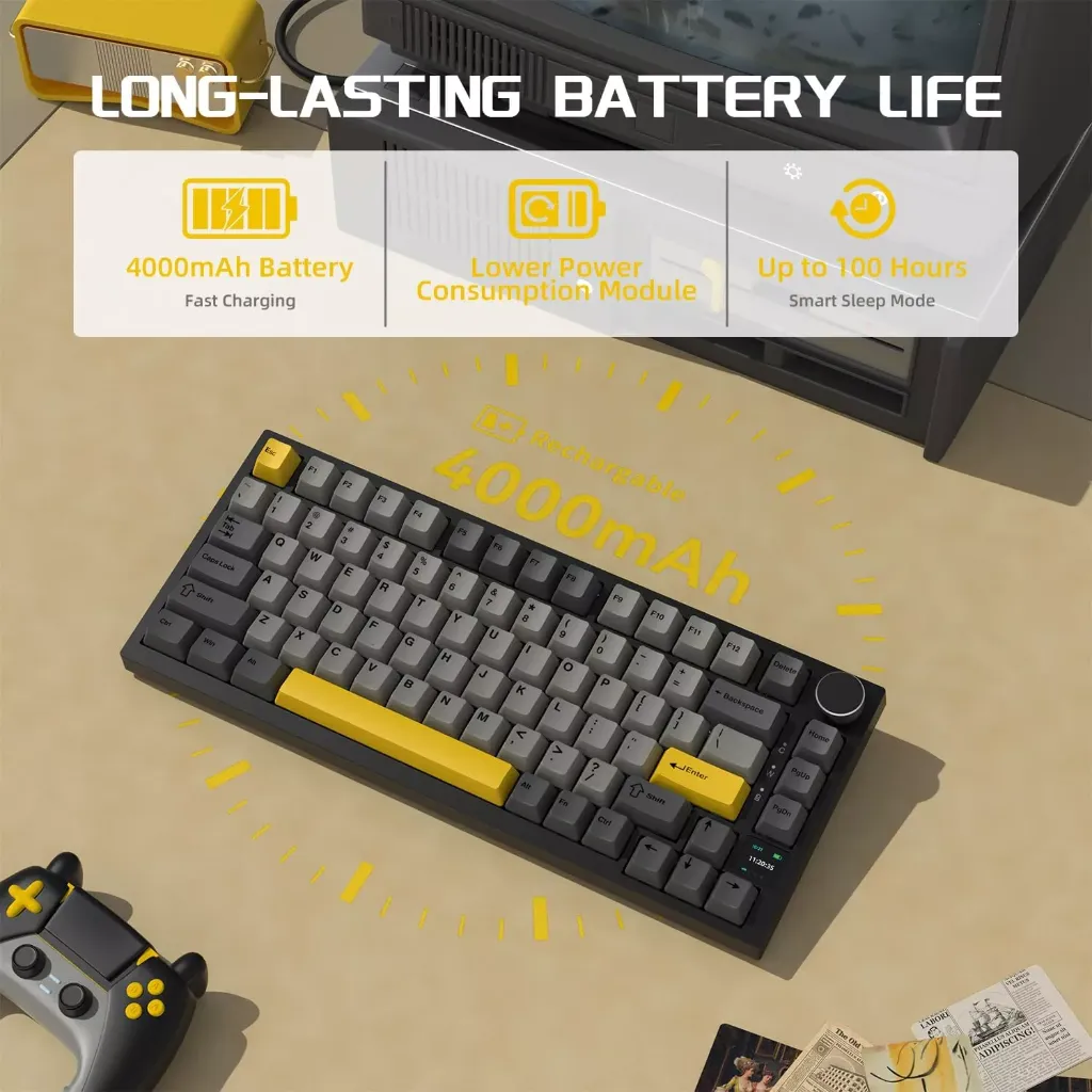 AJAZZ AK820 Pro 75% Wireless Mechanical NKRO Linear Flying Fish Switch ( Gray White Yellow )