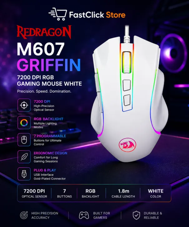 Redragon M607 Griffin 7200 DPI ( White )