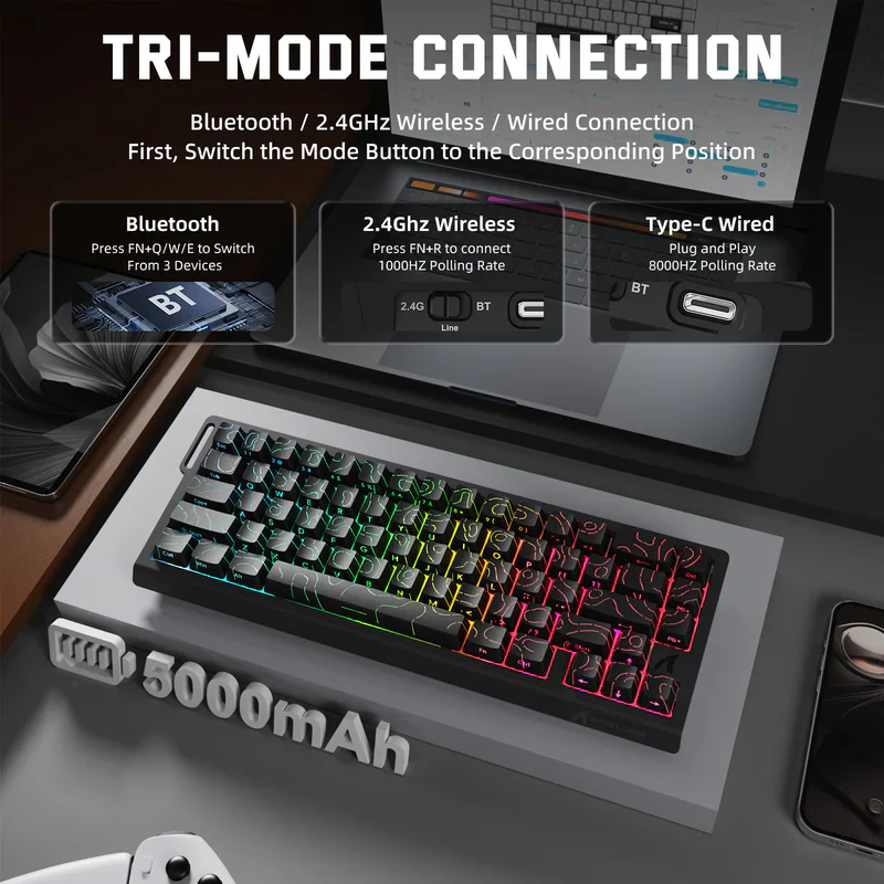 ATTACK SHARK X68 PRO HE 60% Wireless 8KHz Magnetic Keyboard With 0.01mm ( Black Contour )
