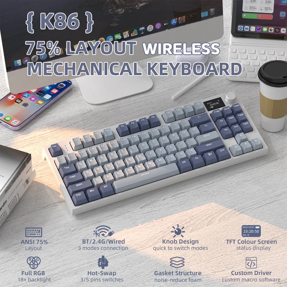 ATTACK SHARK K86 Wireless 75% Linear Switches ( Lavender Blue )