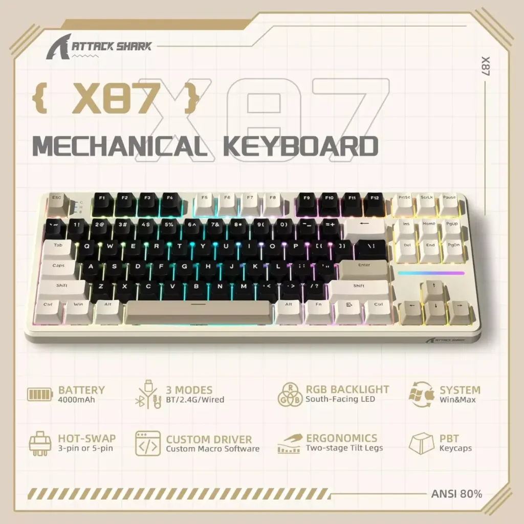 ATTACK SHARK X87 Mechanical Wireless ( Cheese White )