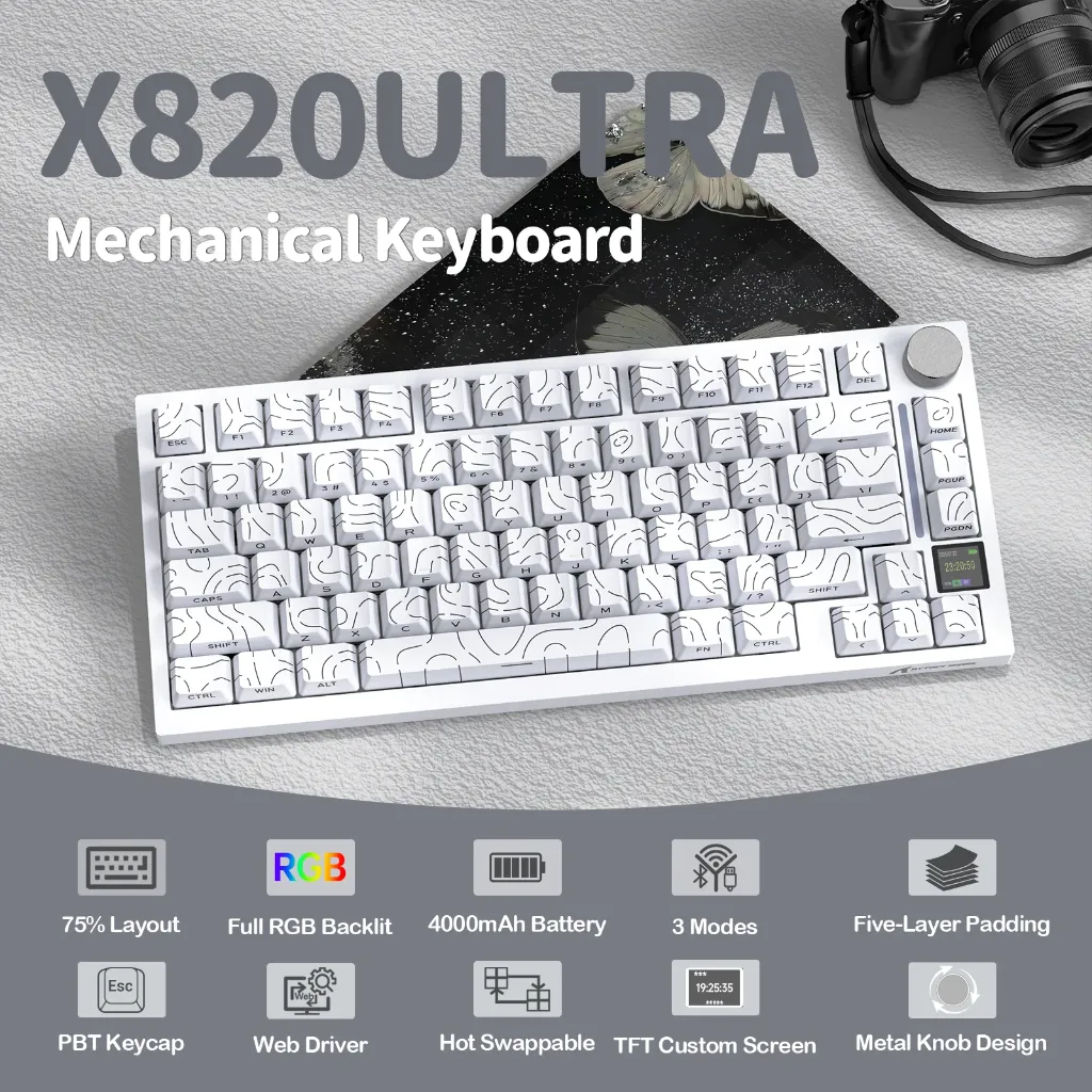 ATTACK SHARK X820Ultra 75% Wireless Tri-mode Gift Switch ( White )
