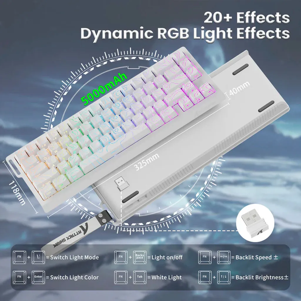 ATTACK SHARK X68 PRO HE 60% Wireless 8KHz Magnetic Keyboard With 0.01mm ( White )