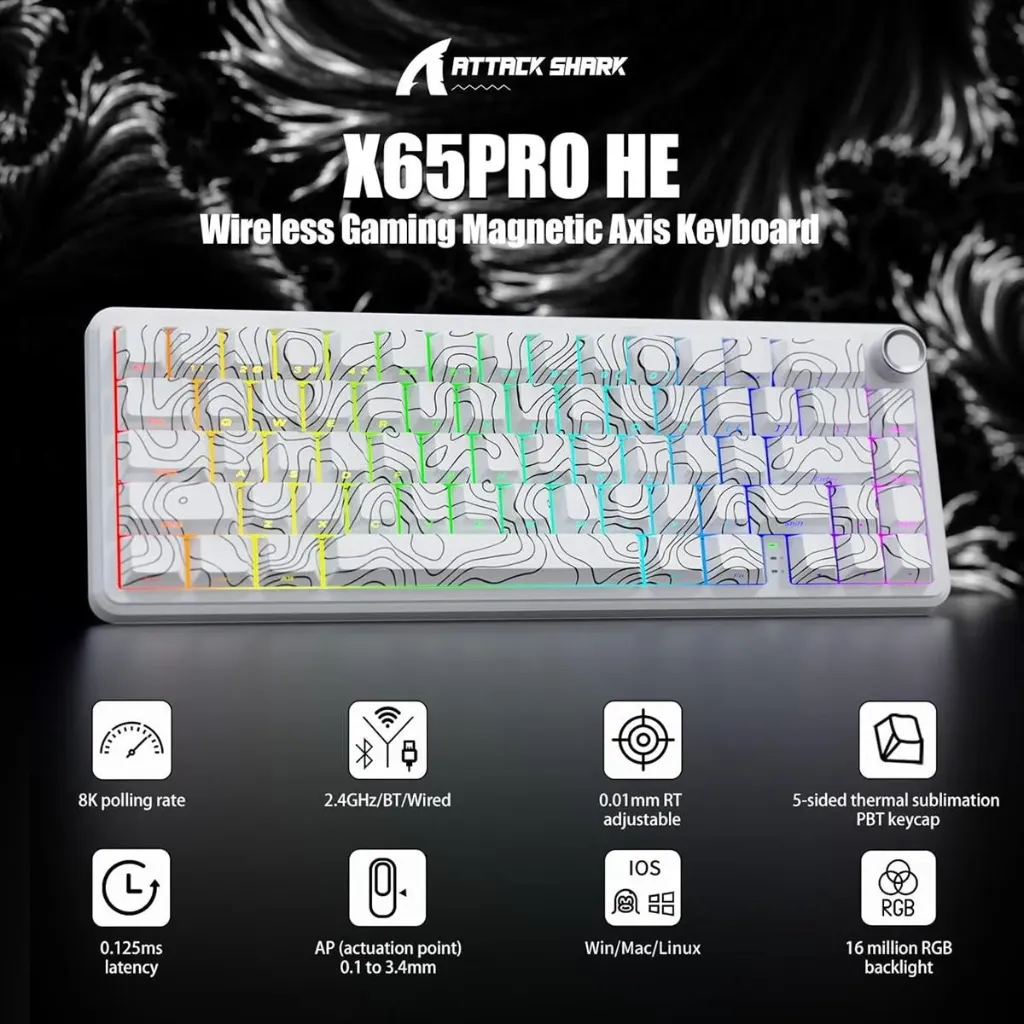 ATTACK SHARK X65PRO HE 60% Magnetic Switch With 0.01mm ( White )
