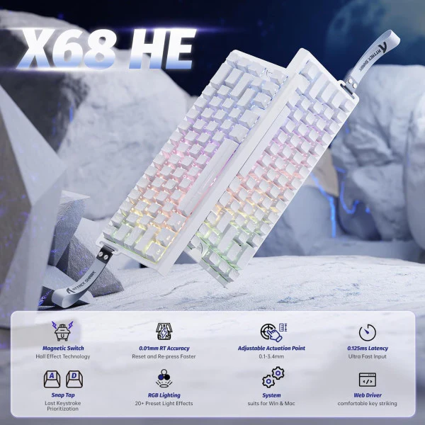 ATTACK SHARK X68 HE 8000Hz 0.01mm Magnetic Switch ( White Contours )