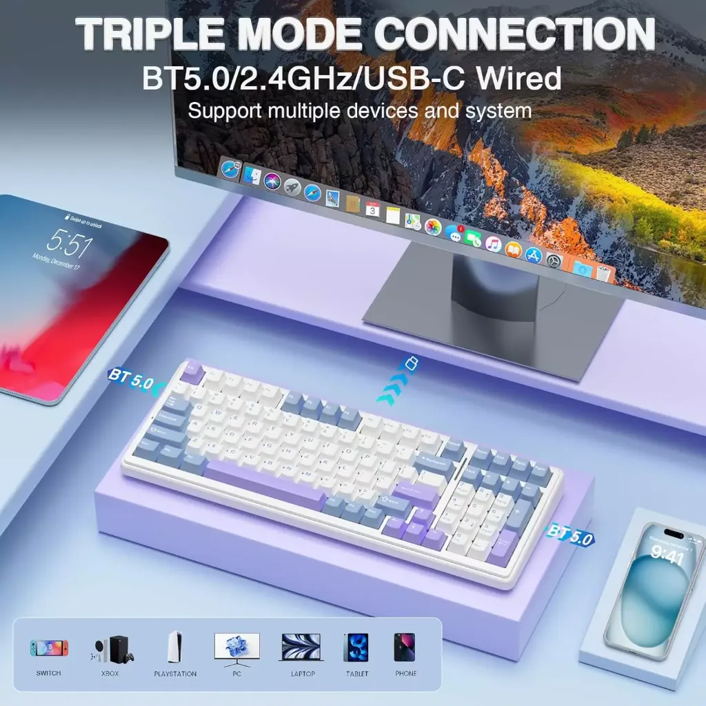 AULA F99 Wireless Mechanical Keyboard lubed Linear Switches ( Purple )