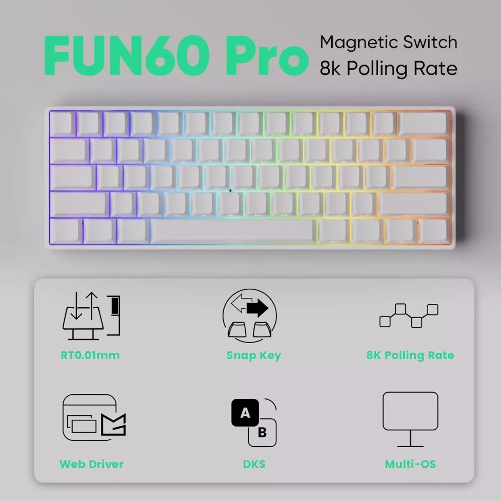 MONSGEEK FUN60 Pro 16k Scan Rate Magnetic Switch Glare Magnetic Switch ( White )