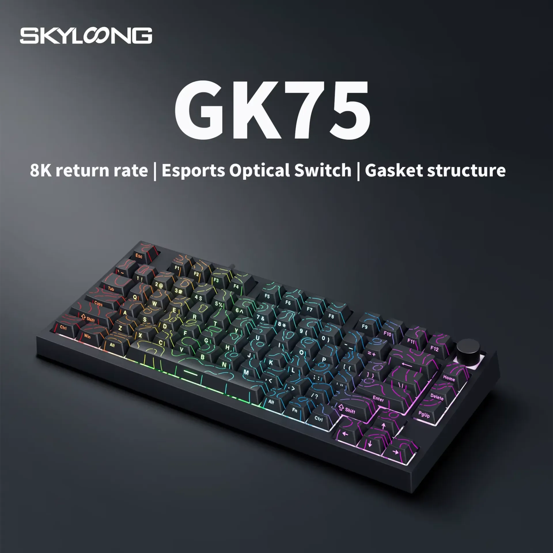 SKYLOONG GK75 HE Magnetic Switch Hall Effect Hot Swappable – 8000 Hz Polling – Rate Rapid Trigger 0.01mm ( Black )